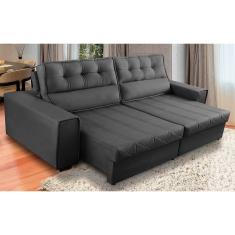 Imagem de Sofá Retrátil e Reclinável 4 Lugares com Molas 2,70m Camila Suede Cinza Adonai Estofados