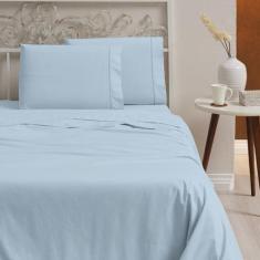 Imagem de Jogo De Cama Queen 4 Peças 100% Algodão 400 Fios Azul - Paulo Cesar