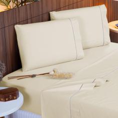 Imagem de Jogo de Cama King 140 fios Ponto Palito Palha Valle Enxovais 4 peças