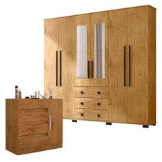 Imagem de Cômoda 8000 e Guarda Roupa Casal B23063 Freijó com Espelho - Araplac