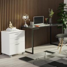 Imagem de Conjunto Escritório Home Office com Mesa Industrial + Gaveteiro Branco/preto Madesa