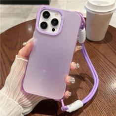 Imagem de Capa de telefone com alça de pulso com glitter fosco da moda para iPhone 15 11 12 13 14 Pro Max Plus Carry Hand Band Bumper Cover, roxo, para iPhone 14