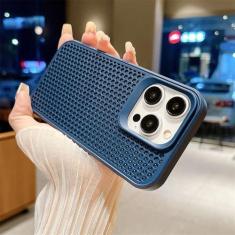 Imagem de Capa de telefone luxuosa de malha respirável com dissipação de calor para iPhone 15 14 Plus 13 12 11 Pro Max à prova de choque capa traseira rígida, azul N, para iPhone 14Pro Max
