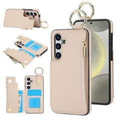 Imagem de Capa carteira para Samsung Galaxy S24, 3 compartimentos para cartão, 1 bolso com zíper, fecho magnético com suporte de anel, à prova de choque, bloqueio de RFID, capa para celular para Samsung S24