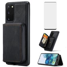 Imagem de Capa de telefone para Samsung Galaxy S20 5G 6,2 polegadas capa carteira com protetor de tela de vidro temperado e compartimento para cartão de crédito com zíper suporte acessórios de celular de couro