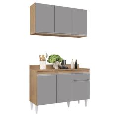 Imagem de Armário Aéreo E Balcão Para Pia Com Tampo Castanho/Cinza