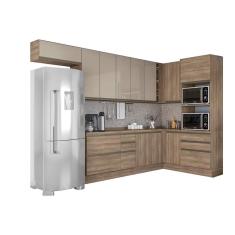 Imagem de Kit de Cozinha Completa 11 Peças Maxxi (4 Armários + 3 Balcões + 1 Paneleiro + 3 Complementos) C11P08 Nogal - Kappesberg