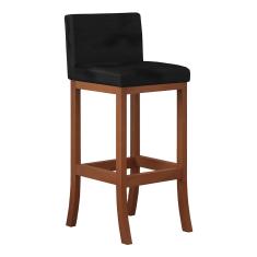 Imagem de Banqueta Média Encosto Estofado 38 x 90 Cm Ilha Espanha Madeira Maciça Castanho Suede Preto CCS