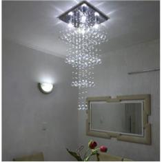 Imagem de Lustre De Cristal Para Sala Modelo Torre Base De Inox 38X38cm Com 1,20 Metros De Altura