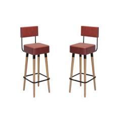 Imagem de Kit 2 Banquetas Banco Alto Barcelona Couro Telha Bar Cozinha Pés Madei