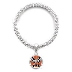 Imagem de DIYthinker Pulseira de prata com pingente de ópera de Pequim com cabeça facial e corrente ajustável
