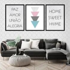 Imagem de Kit 3 Quadros Decorativos Paz, Amor, União E Alegria 45X34Cm