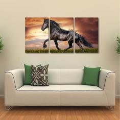Imagem de Quadro Decorativo Cavalo Artístico Paisagem Tecido 3 Peças