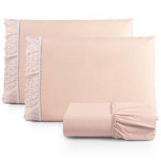 Imagem de Jogo de Lençol King 3 Peças Basic Percal 180 Fios Lese Bordado Inglês - Salmão