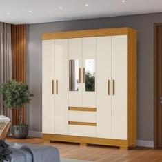 Imagem de Guarda-roupa Casal 149,10cm 6 Portas com Espelho e 2 Gavetas Chantrieri Espresso Móveis Cinamomo/Off White