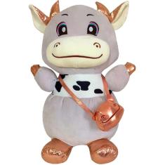 Imagem de Pelúcia Vaquinha Squish Pals Cinza Colecionável 40cm Toyng