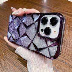 Imagem de Luxo colorido chapeamento borda gradiente glitter silicone capa macia para iPhone 14 Pro Max 15 13 12 11 capa traseira transparente, roxa, para iPhone 13 ProMax