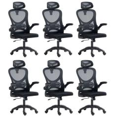 Imagem de Kit 6 Cadeiras para Escritório Presidente Office Columbus com Tela Mesh Preto