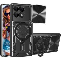 Imagem de Ephoou Capa protetora para Xiaomi Poco F6 Pro/Redmi K70/ K70 Pro com suporte de anel magnético, capa resistente à prova de choque de grau militar resistente com capa de lente de câmera deslizante para