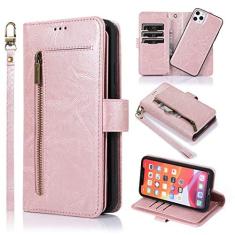 Imagem de Capa de couro de luxo para iPhone 14 13 12 11 Pro XS Max XR X SE 2022 8 7 6 6S Plus Carteira com zíper Capa removível para bolsa, ouro rosa, para iPhone 14 Pro
