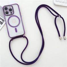 Imagem de Crossboby cordão chapeado capa de telefone transparente para iphone 15 14 13 12 pro max 11 colar magnético cabo corda capa capa, roxo, para iphone 14