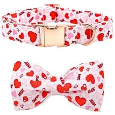 Imagem de Rainbow Coleira para cães - Coleira de dia dos namorados, laço para cães, rosa, ajustável, presente para meninas, para cães de primavera, para cães médios e grandes