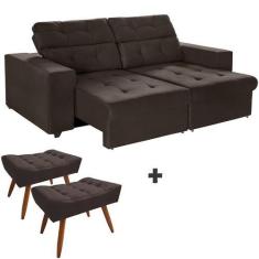 Imagem de Kit Sofá 3 Lugares New Itália 210cm Marrom Retrátil Reclinável, Com 2