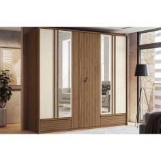 Imagem de Guarda Roupa 6 Portas (2 c/ Espelho) e 5 Gavetas Democrata Jatobá/Areia - Santos Andirá