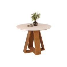 Imagem de Mesa De Sala Jantar Celeste C- Tampo Madeirado Vidro Redondo 103x103cm Freijó-off White - Dj Móveis