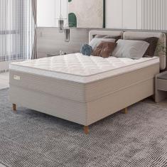 Imagem de Cama Box Casal Umaflex Milão com Revestimento em Malha + Colchão com Euro Pillow e Molas Ensacadas 30x138x188cm – Bege e Branca