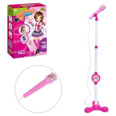 Imagem de Microfone Infantil Rosa Brinquedo Karaoke Com Pedestal Som - Art Brink
