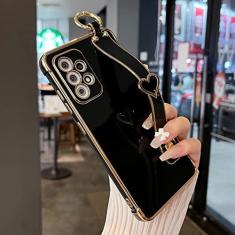 Imagem de ZTOFERA Capa para Samsung Galaxy A53 5G com suporte, luxuosa linda borda chapeada com padrão de corações de amor, alça de dedo para meninas e mulheres, capa macia à prova de choque para Galaxy A53 de