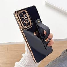 Imagem de Estojo de coração de amor com revestimento de luxo para Samsung Galaxy S23 S22 Ultra S20 FE S21 Plus A52 A53 A23 A14 A12 A13 capa de alça de pulso, preto, para Samsung S21