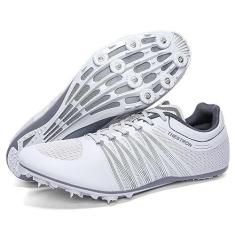 Imagem de Zakey Tênis de atletismo, masculino, feminino, infantil, spikes, tênis de corrida e salto de corrida para meninas profissionais para corrida e pregos, Cinza - 8, 37