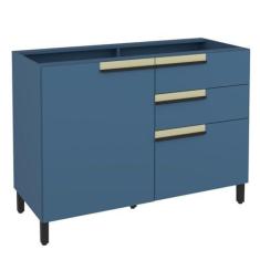 Imagem de Balcão 120cm 1 Porta 2 Gavetas 1 Porta Temperos Cozinha Flórida Azul Órion