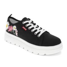 Imagem de Levi's Hope EMB Tênis feminino de lona bordado floral casual com cadarço, Preto, 35