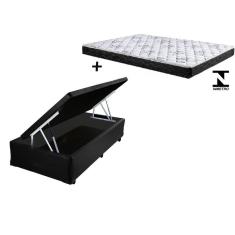 Imagem de Cama Box Baú Solteiro Conforto Sintético Preto + Colchão Solteiro Conforto Espuma D23 Com EPS 14x88x188