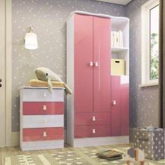 Imagem de Quarto de Bebê Completo com Guarda Roupa e Cômoda 377001 Espresso Móveis Rosa