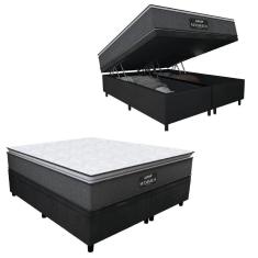 Imagem de Cama Box Baú Casal King Gazin Colchão Molas Ensacadas Pillow Top Maximus Cinza-preto Cinza-bran