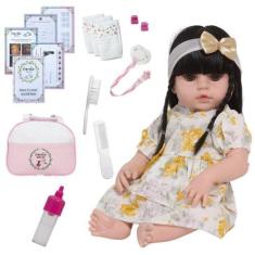 Imagem de Boneca Reborn Realista Morena Linda Enxoval Completo 46cm - Cegonha Re