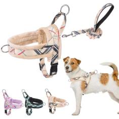 Imagem de BEAUTYZOO Conjunto de coleira e coleira antipuxão, à prova de fuga e macio a ajustável, com alça acolchoada, leve com clipe traseiro e frontal para cães pequenos e médios