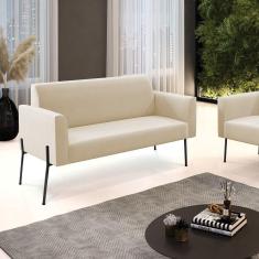 Imagem de Sofá Namoradeira 2 Lugares Pé De Ferro Preto Marisa Suede D03 - D'rossi Cor Bege