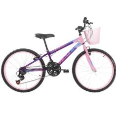 Imagem de Bicicleta Aro 24 para Menina Infantil Wendy 18V Com Cestinha, Violeta,