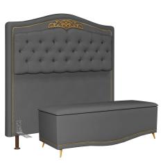 Imagem de Cabeceira Cama Box Casal King 195cm Com Calçadeira Baú Imperial J02 Suede Chumbo - Mpozenato