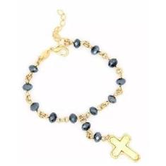 Imagem de Pulseira Terço Religiosa Cristal Folheado a Ouro 18k