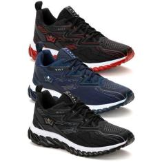 Imagem de Kit 3 Pares Tênis Masculino Esportivo Academia Caminhada Vili, Preto, 