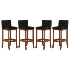 Imagem de Kit 4 Banquetas Média Estofada para Cozinha Americana Espanha Madeira 