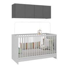 Imagem de Berço 3 em 1 com Armário Aéreo 4 portas Multimóveis Mp4140 Branco/grafite