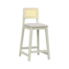 Imagem de Banqueta Gabi 68cm Altura Madeira Maciça Encosto Telinha Assento Estofado Corano Off White/Bege