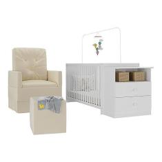 Imagem de Berço Cômoda com Poltrona de Amamentação e Puff Meu Bebê Multimóveis Mp4078 Branco/bege